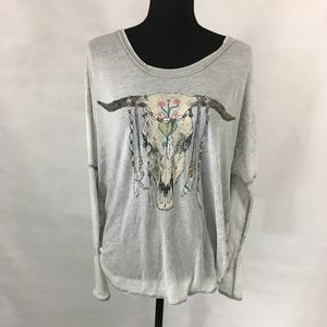 CHAzOR small long sleeve gray TOP longhorn print